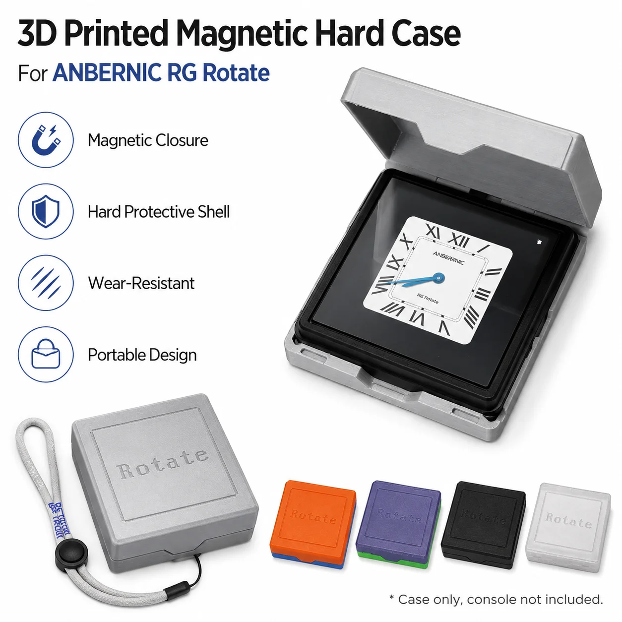 3D Printed Magnetic Hard Case for ANBERNIC RG Rotate, ABS Wear-Resistant Protective Storage Box