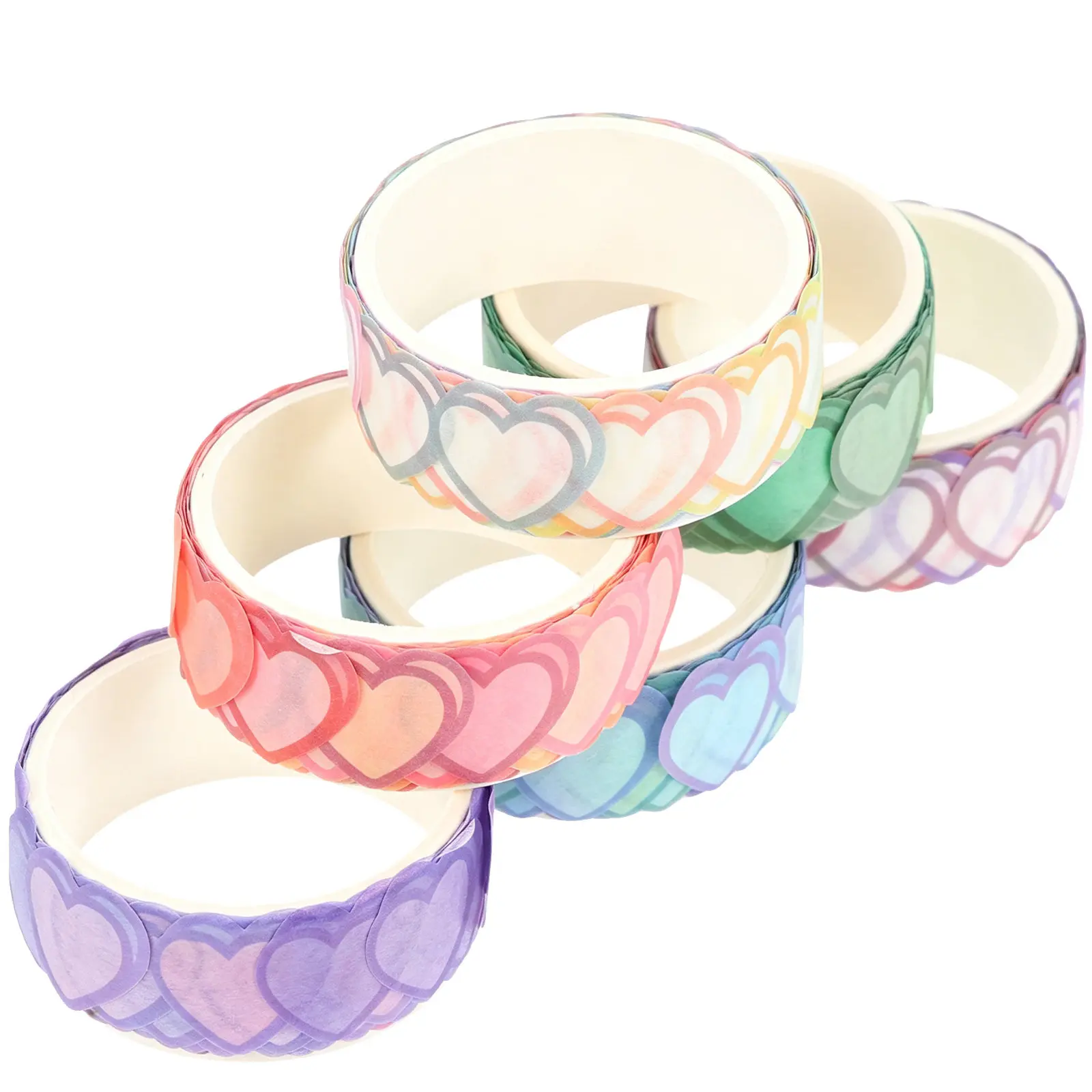 6 Rolls Delicate Cartoon Heart Washi Stickers Easy Peel Stick Clean Surface No Residue Decorative DIY Scrapbook Journal Album