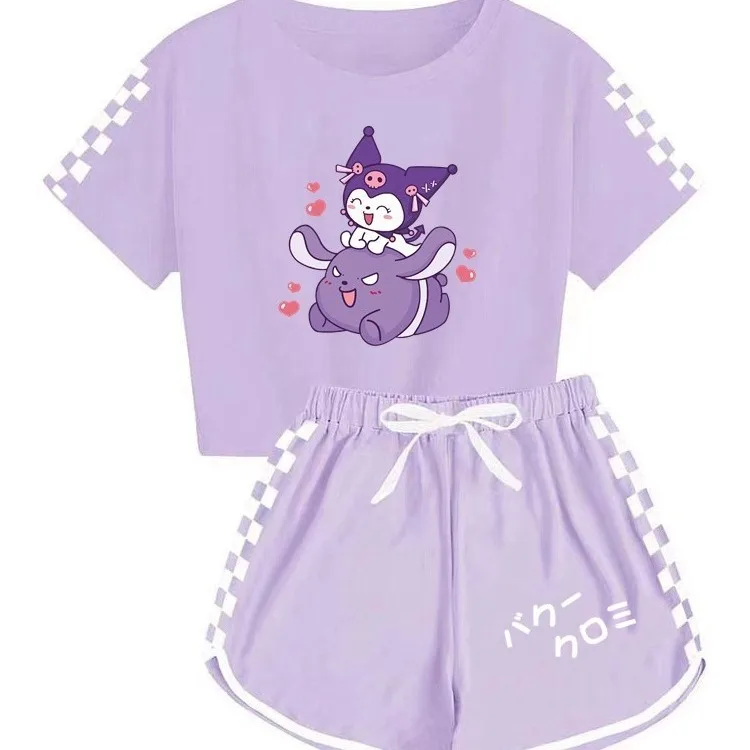 

Kids Kuromi Short Sleeve Suit Cartoon anime T-shirt Girls Boys Set Summer casual Tops and short Baby Clothes Children's Wear