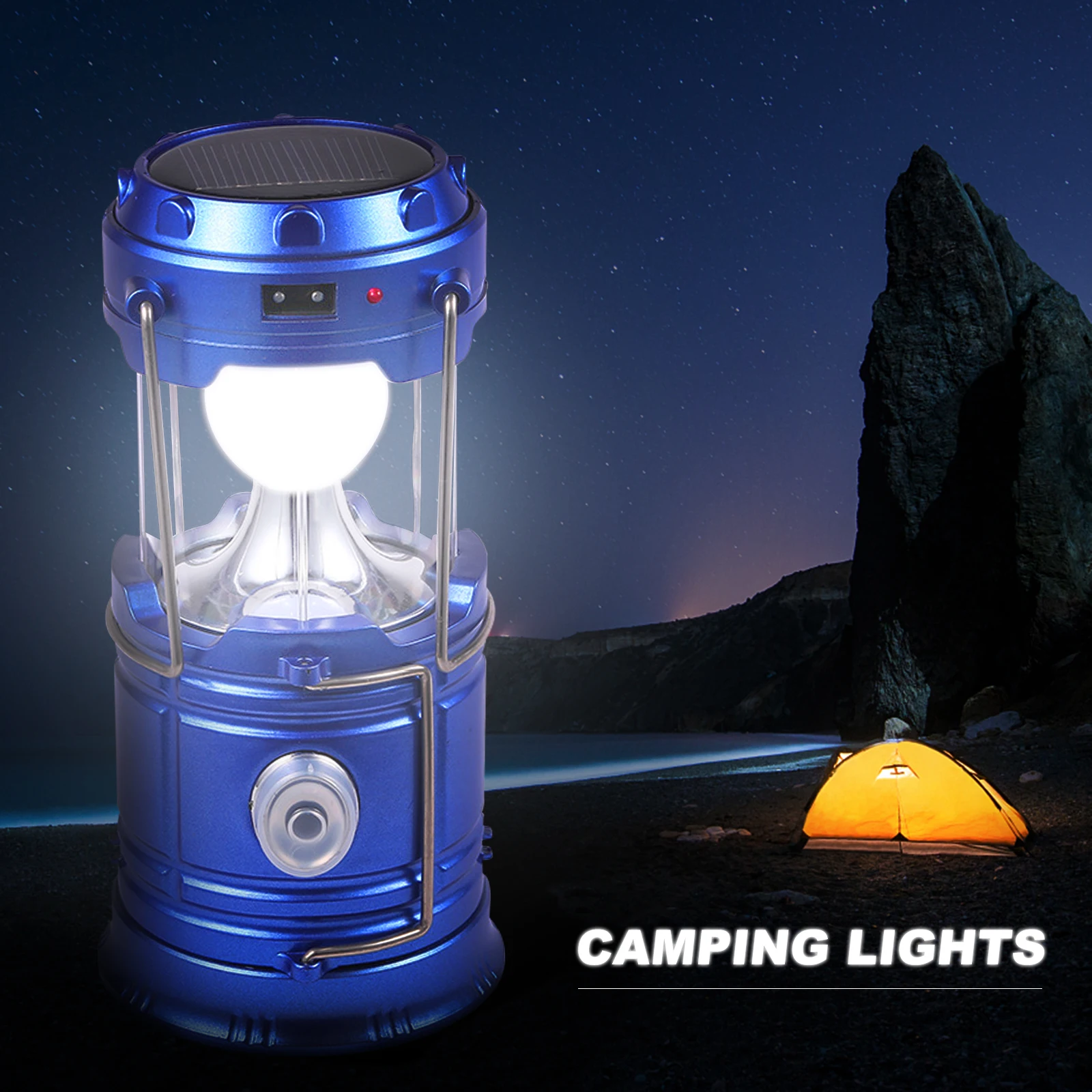 Portable Emergency Light Solar Powered Camping Lamp USB Rechargeable Work Light Waterproof LED Flashlight Night Working Lighting