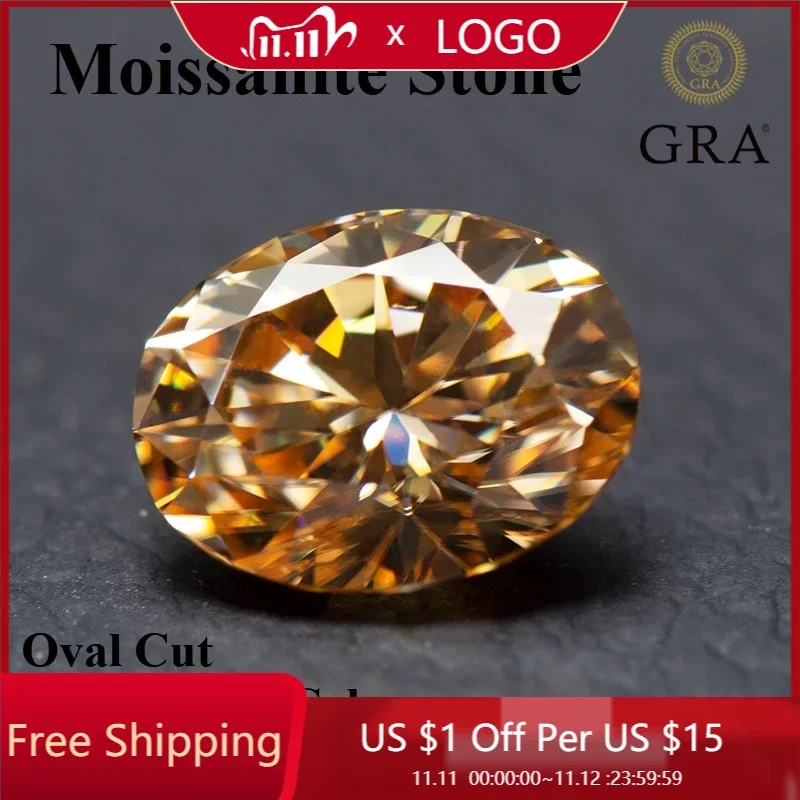 

Moissanite Stone Oval Cut Champagne Color VVS1 High-quality DIY Charms Jewelry Making Main Materials with Certificate