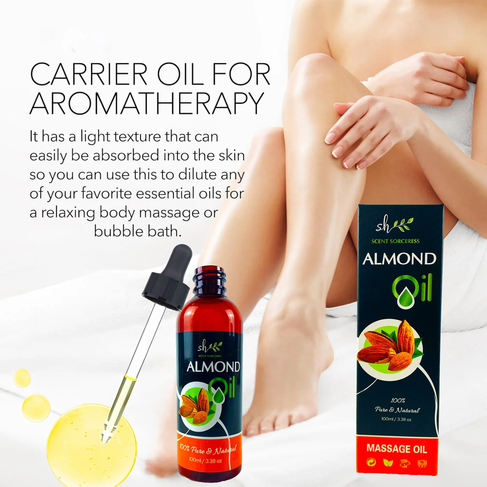 100ml Czysty Naturalny Olejek Migdałowy do Masażu Spa Olejki Eteryczne Migdałowe Aromaterapia Intensywna Regeneracja Odżywianie Rozjaśnianie Skóry Relaksacja