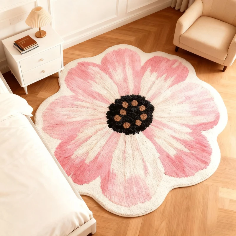 Flower Pattern Bedroom Decor French Carpet Fluffy Soft Bedside Rug Irregular Shape Carpets for Living Room Thick Plush Floor Mat