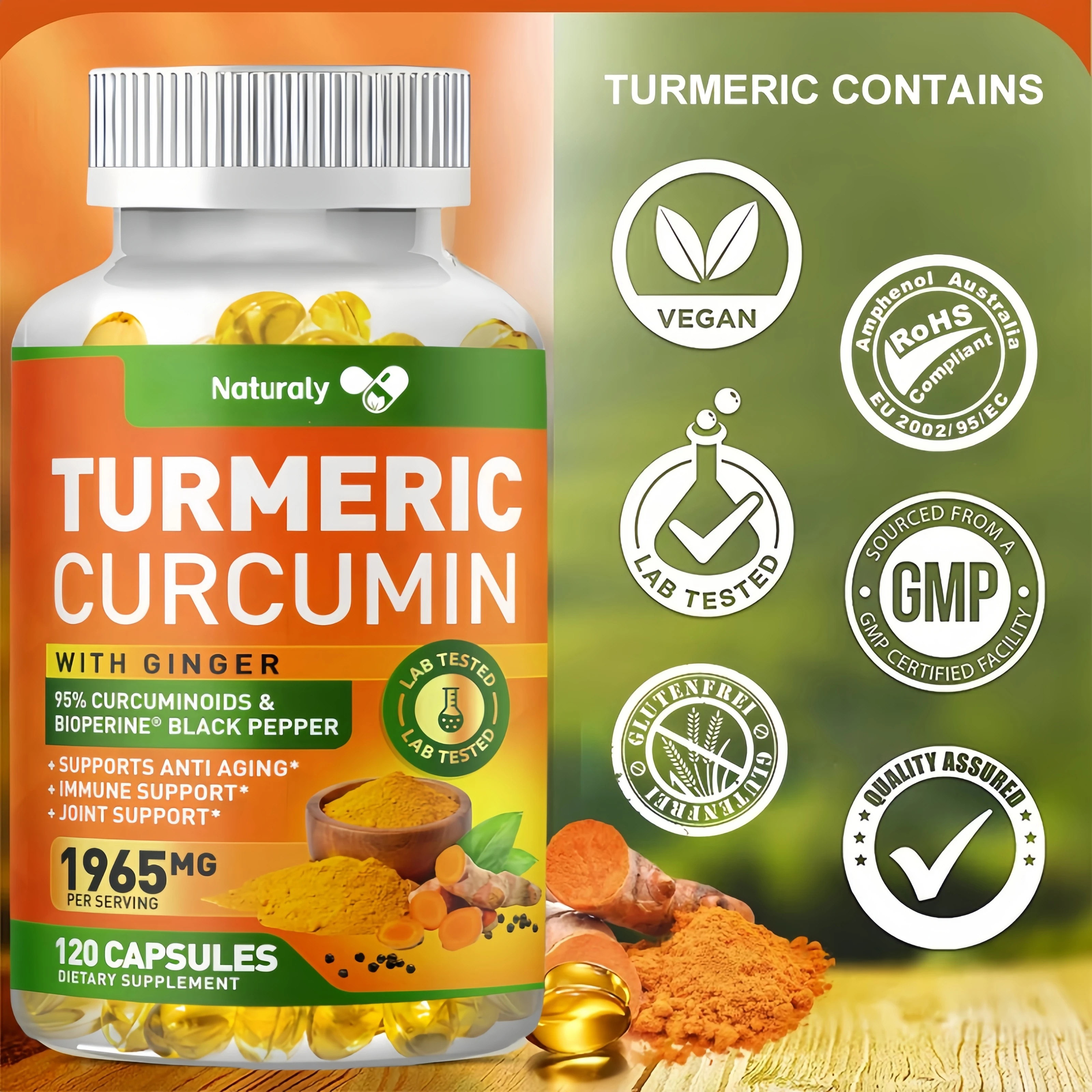 

Organic Triple Strength Turmeric Capsules with95% Curcuminoids Joint & Healthy Inflammation Support