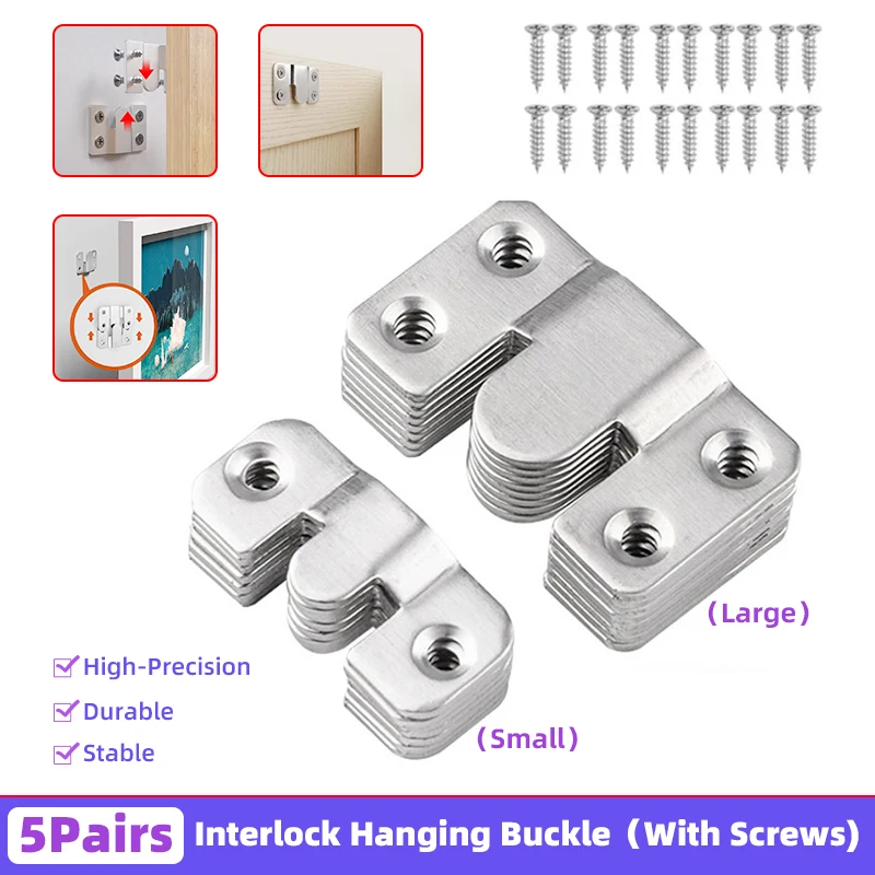 

Creamily 5Pairs Flush Mount Bracket Interlock Hanging Buckle Furniture Connector Picture Frame Hooks Display Hooks With Screws