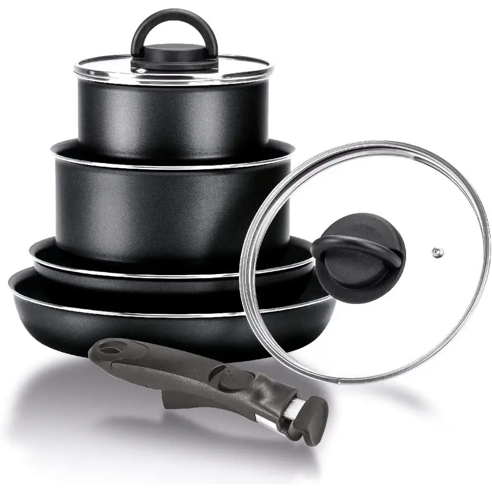 

6-Piece Recycled Aluminum Minispace Cookware Set with Detachable Handle, Suitable for Induction, Crafted in Italy