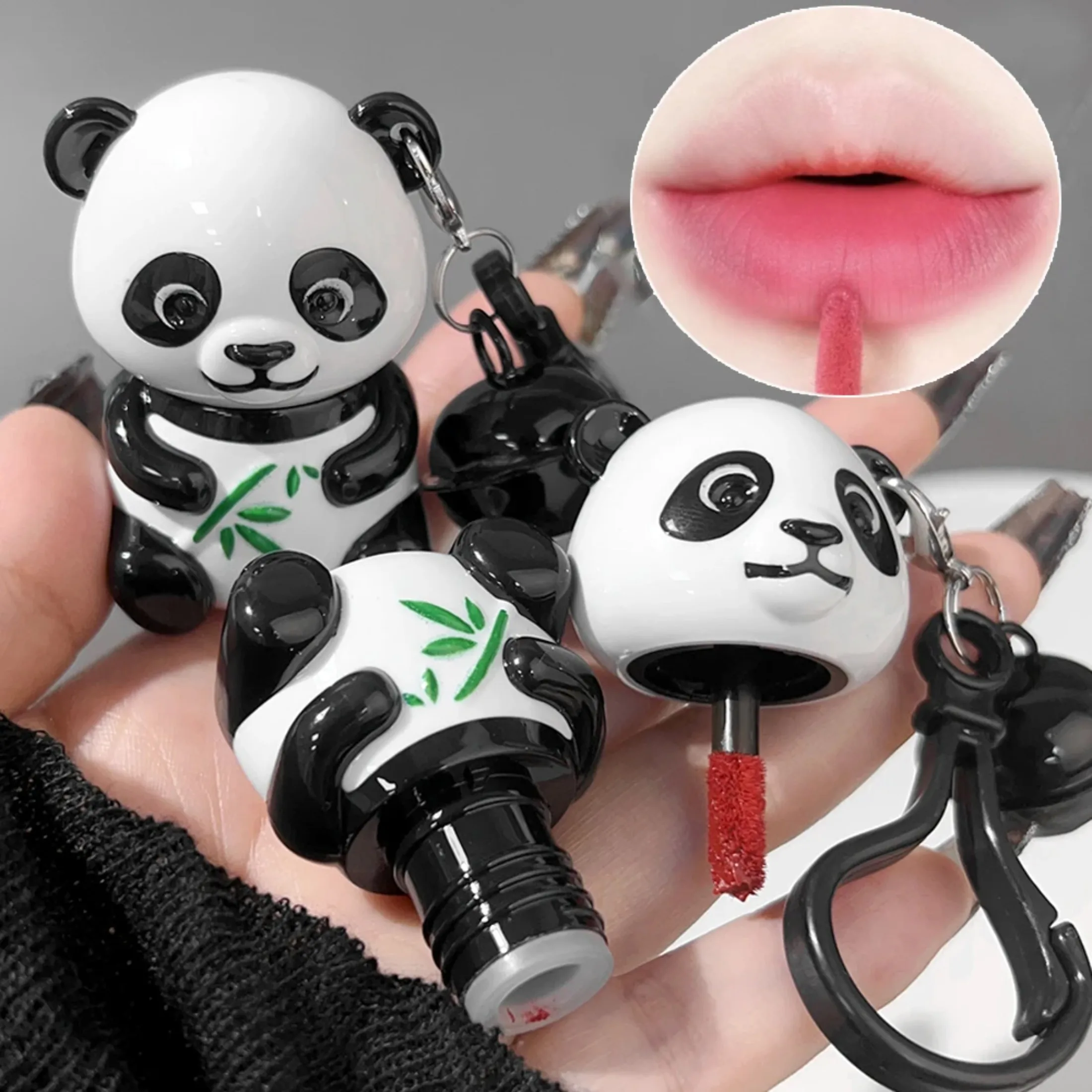 Velvet Matte Red Lip Gloss Lipstick Moisturizing Long Lasting Makeup Panda Keychain Lip Glaze Mud Sexy Lip Tint Korean Cosmetics