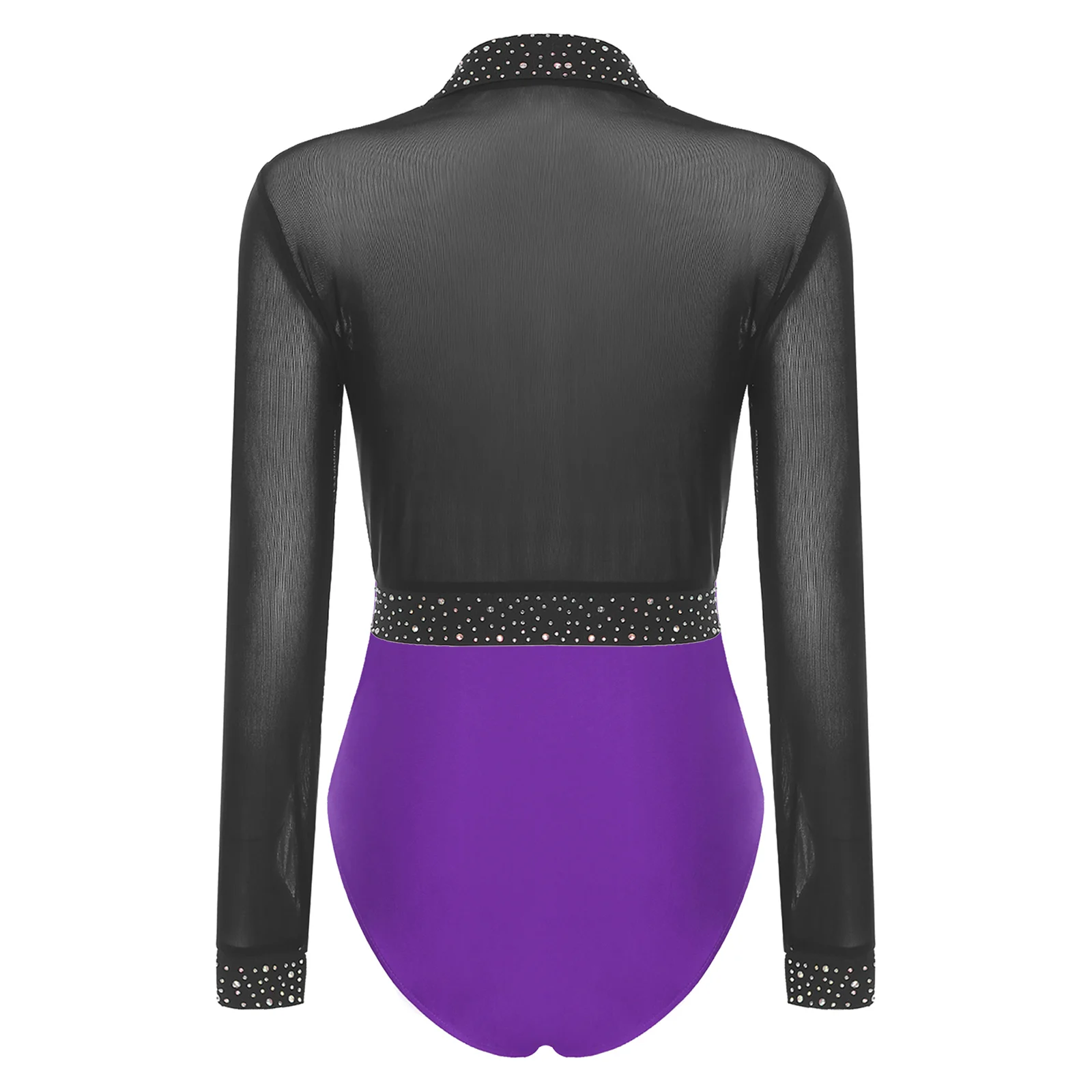 Womens Elegant Ballet Dance Outfit Set Contrast Color Bodysuit with Open Front Cardigan Rhinestone Gymnastics Performance Wear