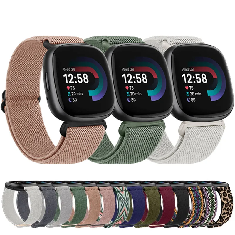 Elastic Nylon Watch Strap for Fitbit Versa 3/Versa 4 Band Bracelet for Fitbit Sense/ Sense 2 Strap Watchband Wrist Replacement