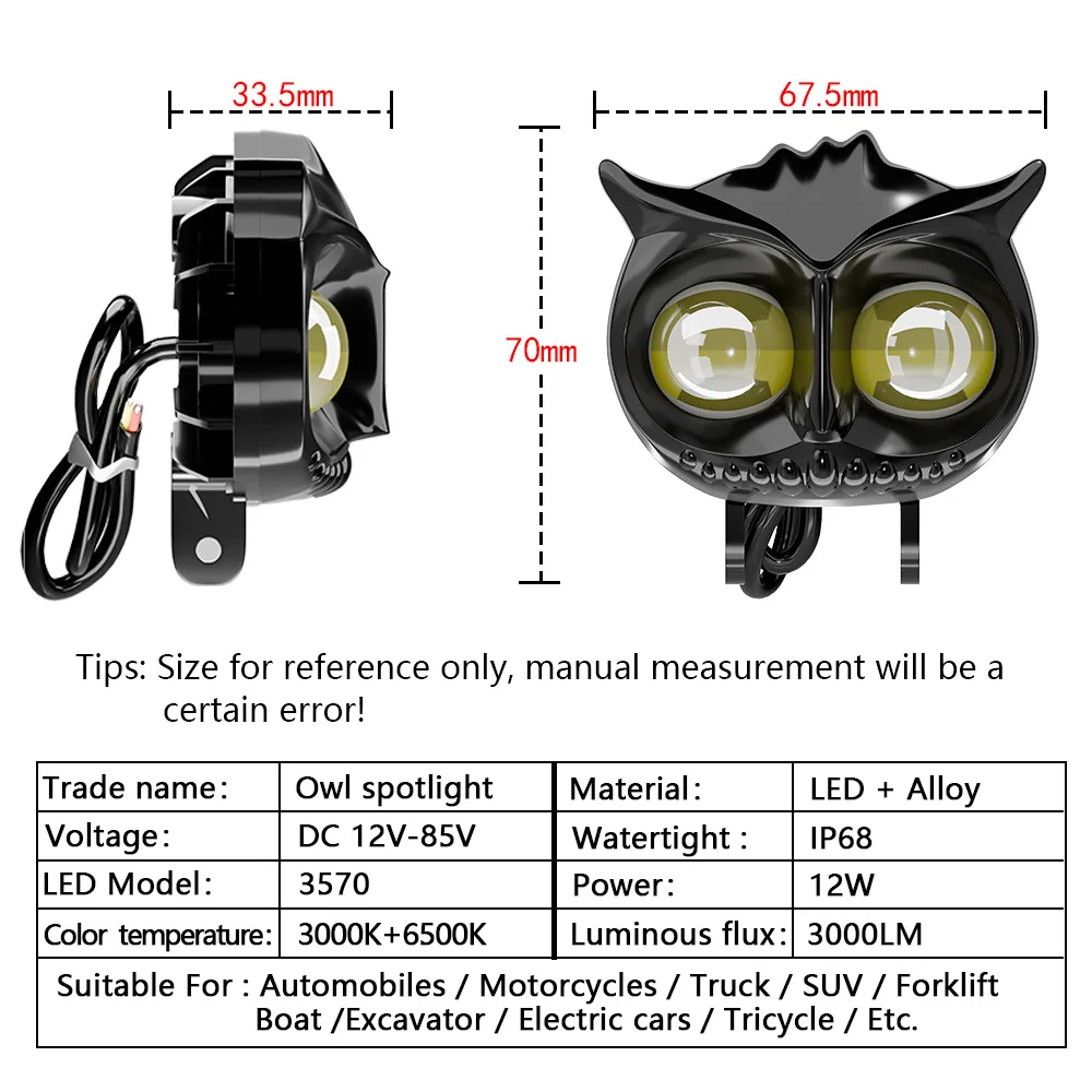 Motorcycle lights car led bi-color spotlight owl far and near light all-in-one electric car headlight