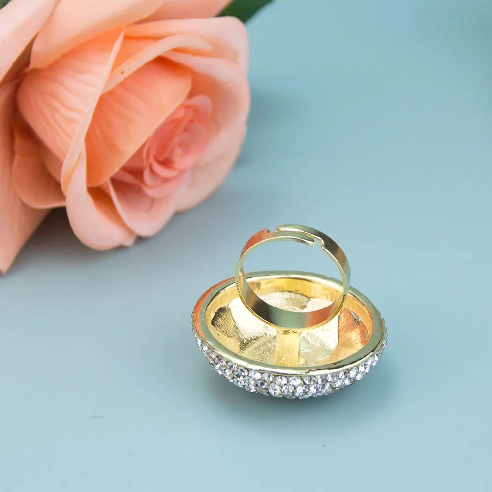 POYASA Fashion Crystal Women Ring Bridal Wedding Jwelry Umbrella Design Big Ring Free Size Gold Color Arabic Morocco Bijoux
