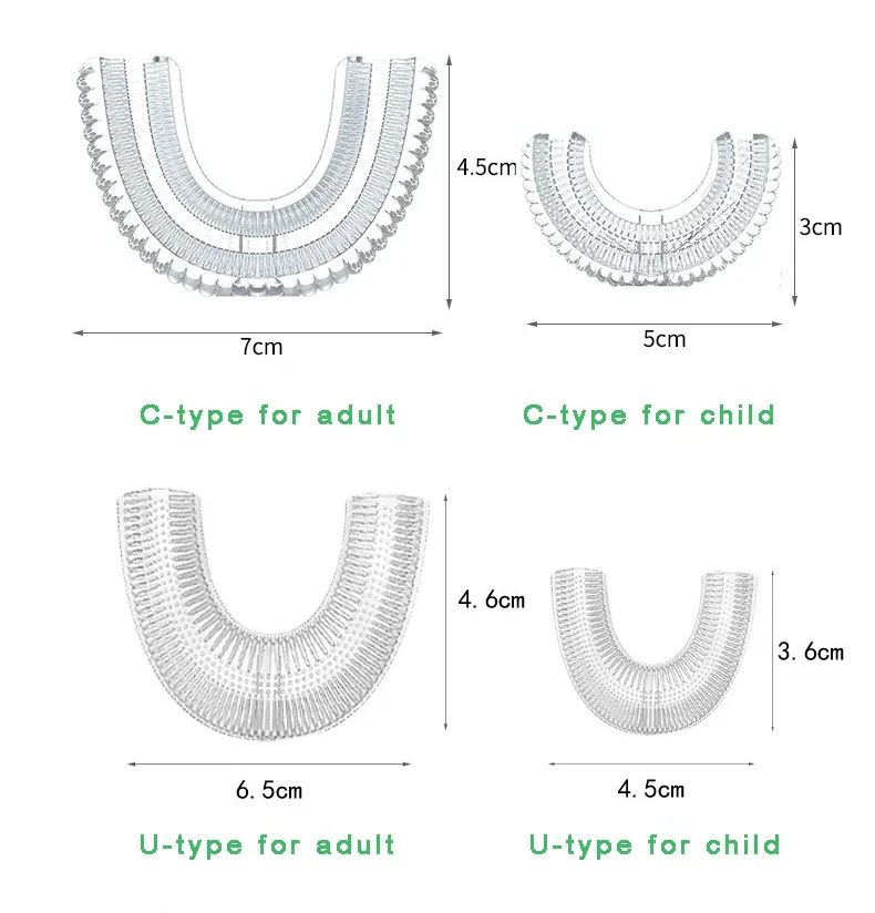 U Shape C Type Silicone Replacement Brush Head for Electric Toothbrush - 360 Degree Automatic Sonic Brush for Adults, Kids, Chil