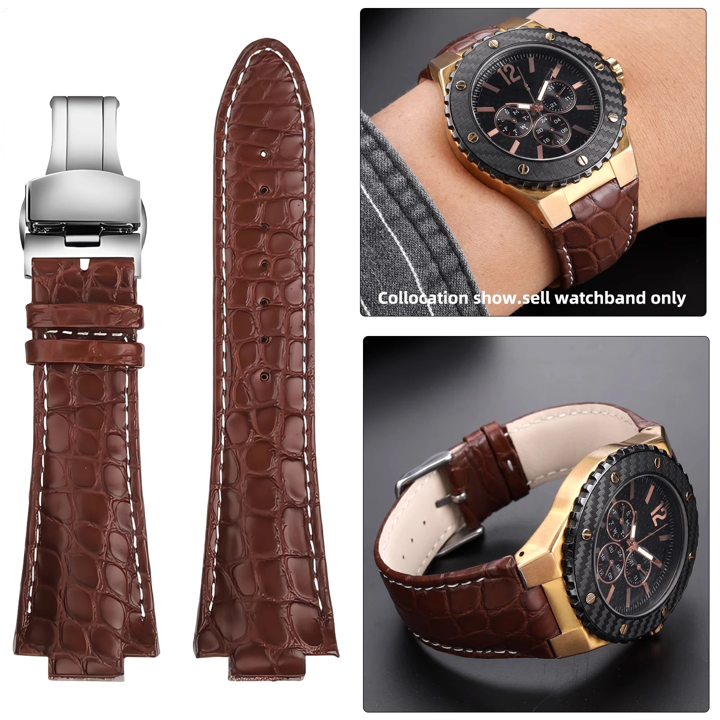 

High quality For GUESS W0149L5 Crocodile leather strap men Soft Genuine leather 27.14mm Convex Watch band Wristband Accessories