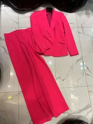 Office Lady Top Quality 2024 New Spring Summer Elegant Pink Long Sleeve Blazer Tops Pants Set