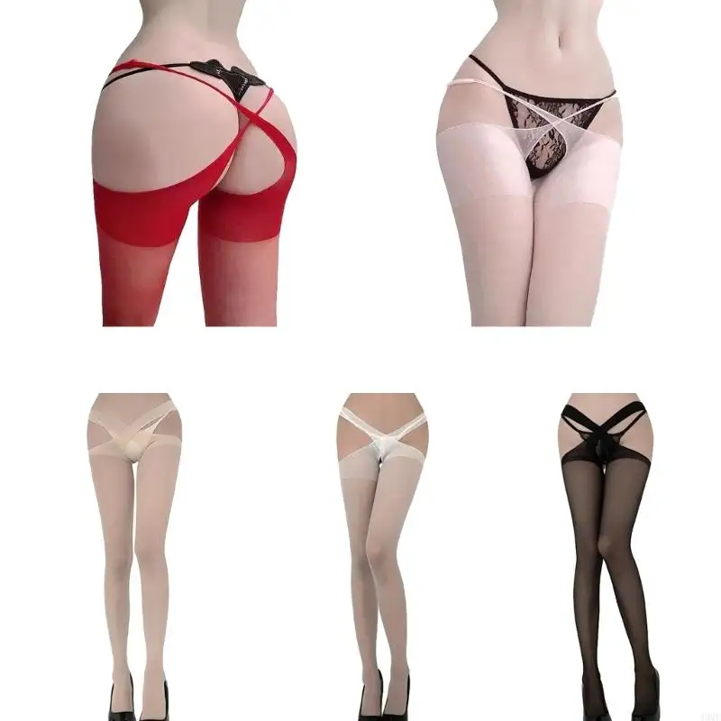 

49MF See Through Pantyhose Tights Open Crotch Thigh High Stockings Sleepwear