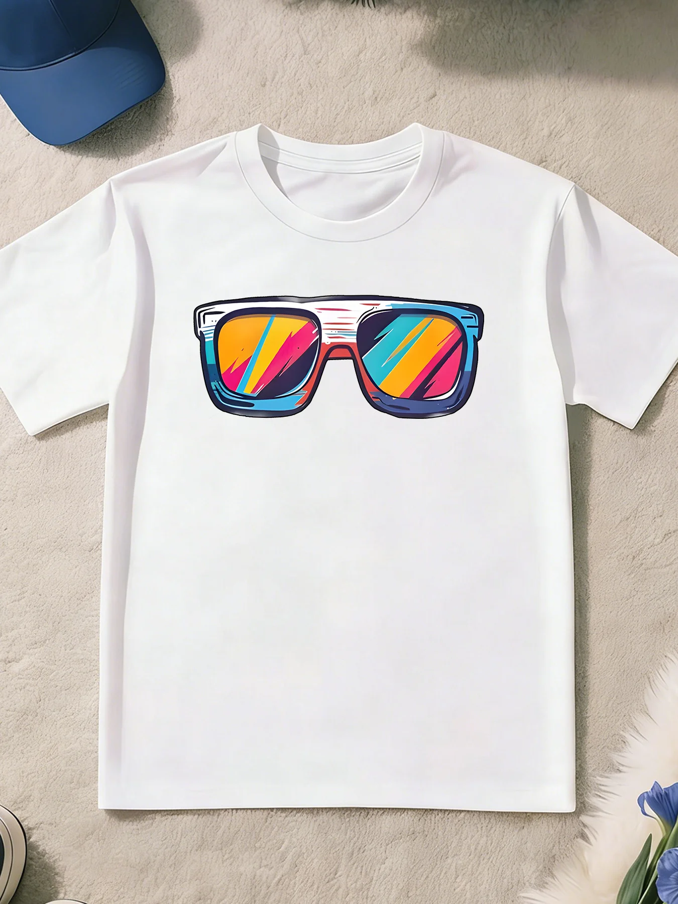 Colorful Retro Striped Sunglasses Art Print T Shirt Boys Girls Cool Summer Short Sleeve Tee Family Matching Kids Cotton Tops