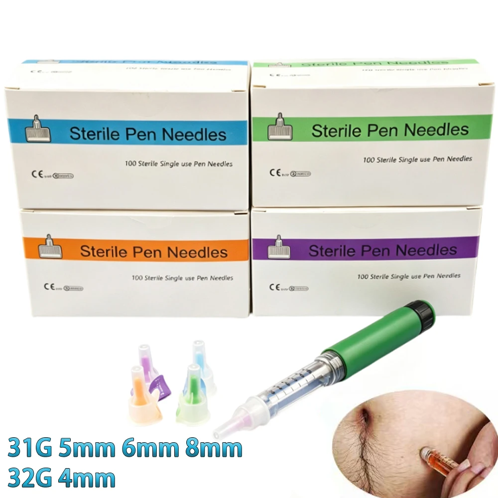 100 Stück Insulin-Nadeln-Set 32G 4mm 31G 5/6/8mm Einweg-Universal-Injektionsstiftnadeln, Diabetes-Pflege – Detail 1