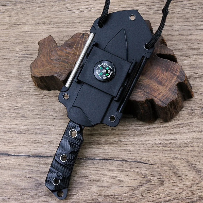 Mini Neck Knife Multifunctional Outdoor Tactical Knife Self-defense Straight Knife with Compass Camping Portable EDC Tools