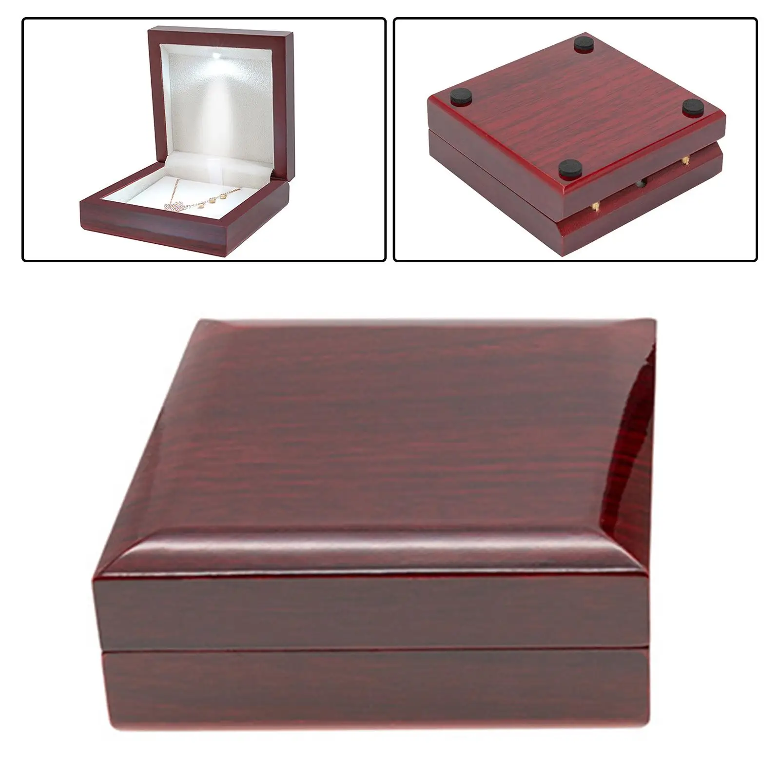 Wrist Watch Box Watch Holder Storage Case Organizer Wood LED Lighted Necklace Gift Box Soft Plush Tray Anniversary Jewelry Case