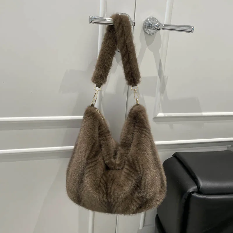 

Модная пушистая текстурированная сумка на плечо для отдыха, женская сумка-ведро большой вместимости для городских универсальных простых сумок для хранения поездок на работу