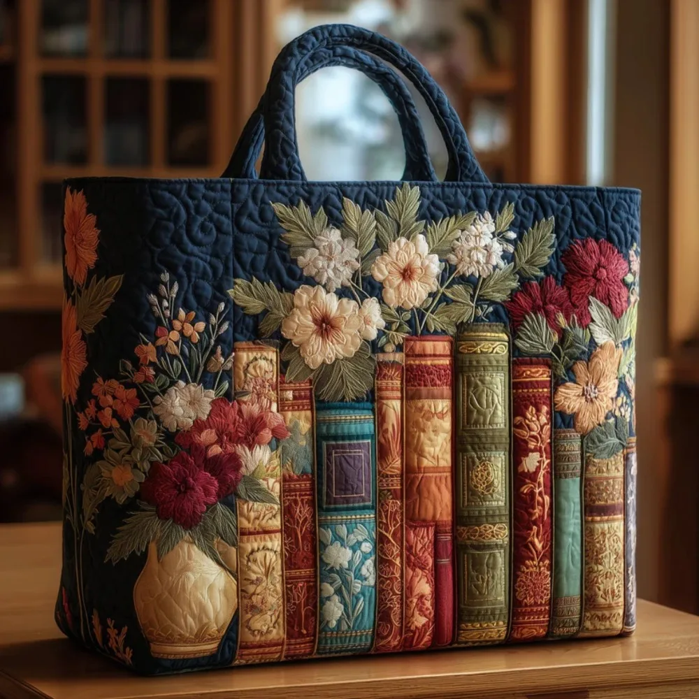 

High Quality Cat Pattern Quilted Tote Bag Large Capacity Floral Print Shoulder Tote Bag Soft 3D Shoulder Bag