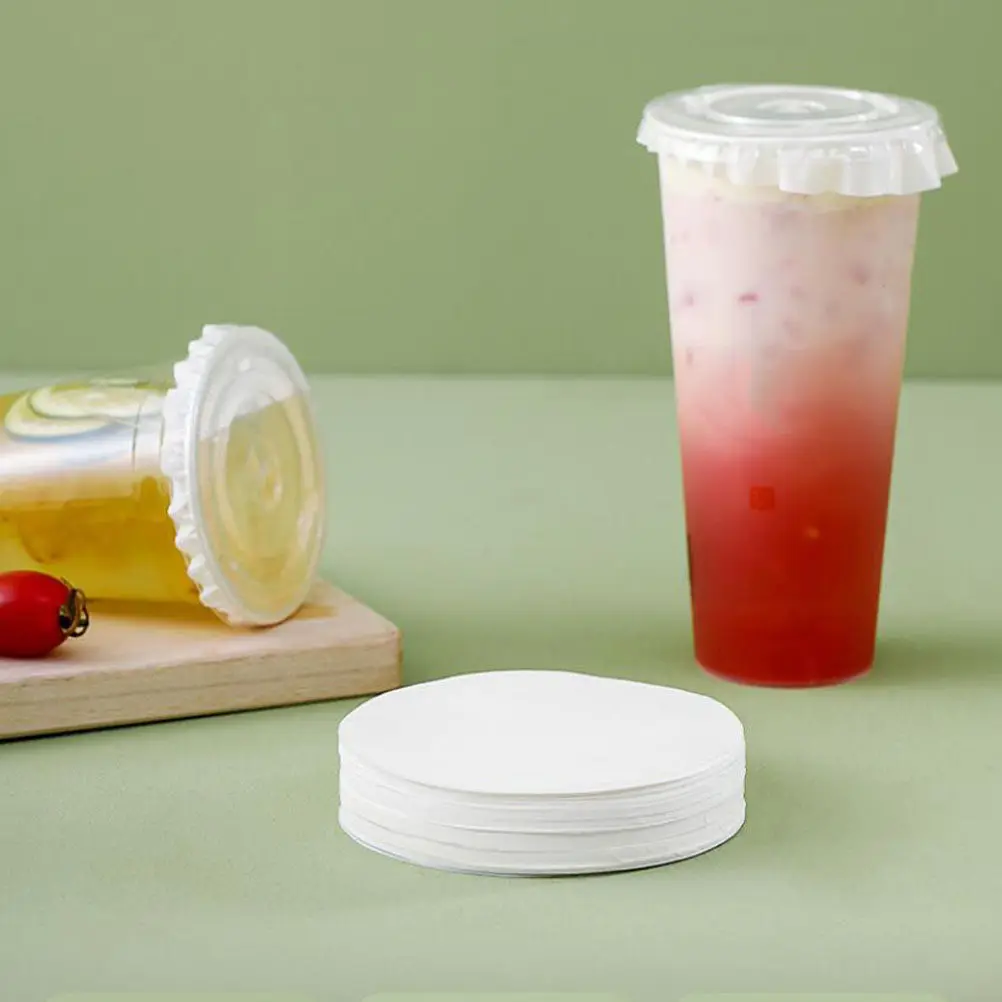 200Pcs Round Disposable Coffee Cup Leakproof Paper Film Sealing Pads Paper Sealing Films for Beverage Shop Restaurant Use