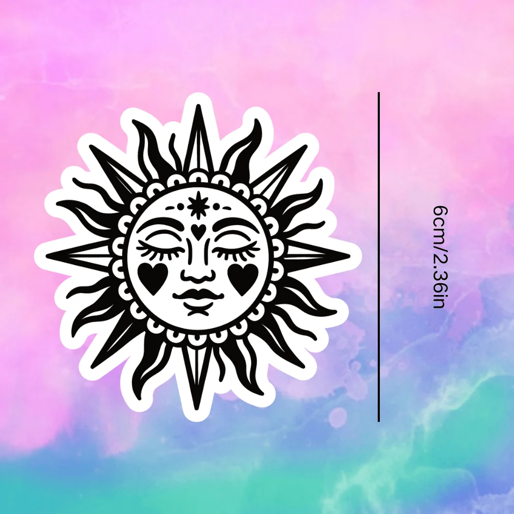 1Pc Holographic Mystic Sun Face Sticker, Bohemian Waterproof Vinyl Decal for Car Truck Laptop Water Bottle
