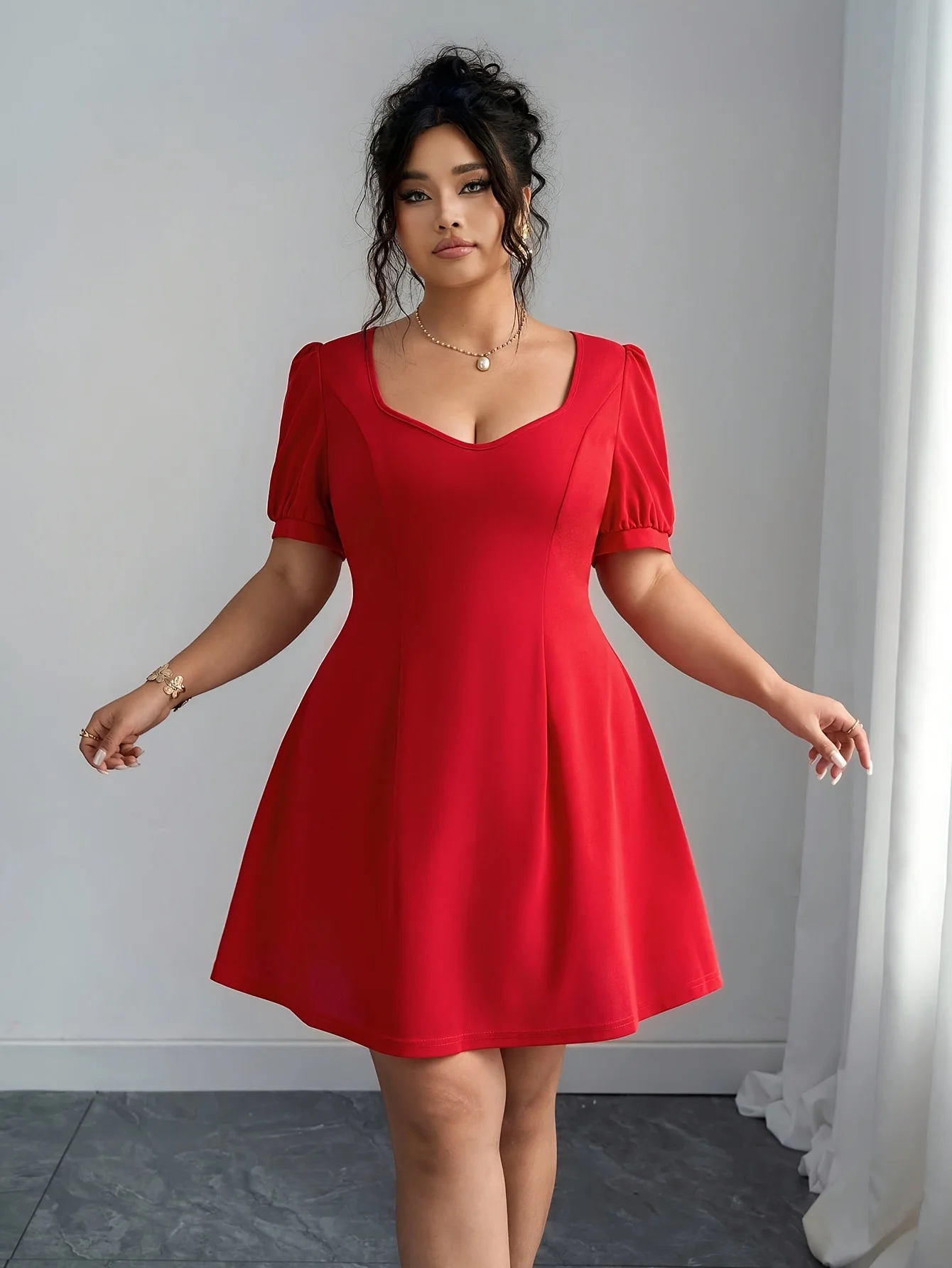 

Популярное весенне-летнее элегантное модное платье большого размера для женщин, облегающего кроя, однотонное, с V-образным вырезом.