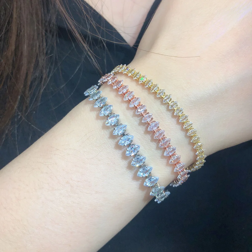 Eye Shape CZ Tennis Bracelets on Hand Kpop Gold Color Adjustable Iced Out Chain Zircon Bangle for Women Friend Gift Jewelry 2024 view 2