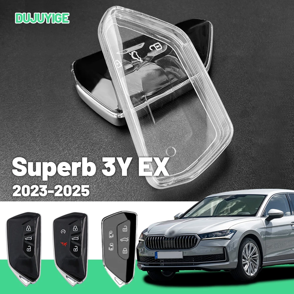 

Прозрачный чехол для автомобильного ключа из ТПУ для Skoda Superb 3Y EX 2023-2026, защитный чехол для ключа, автоаксессуары 2024 2025