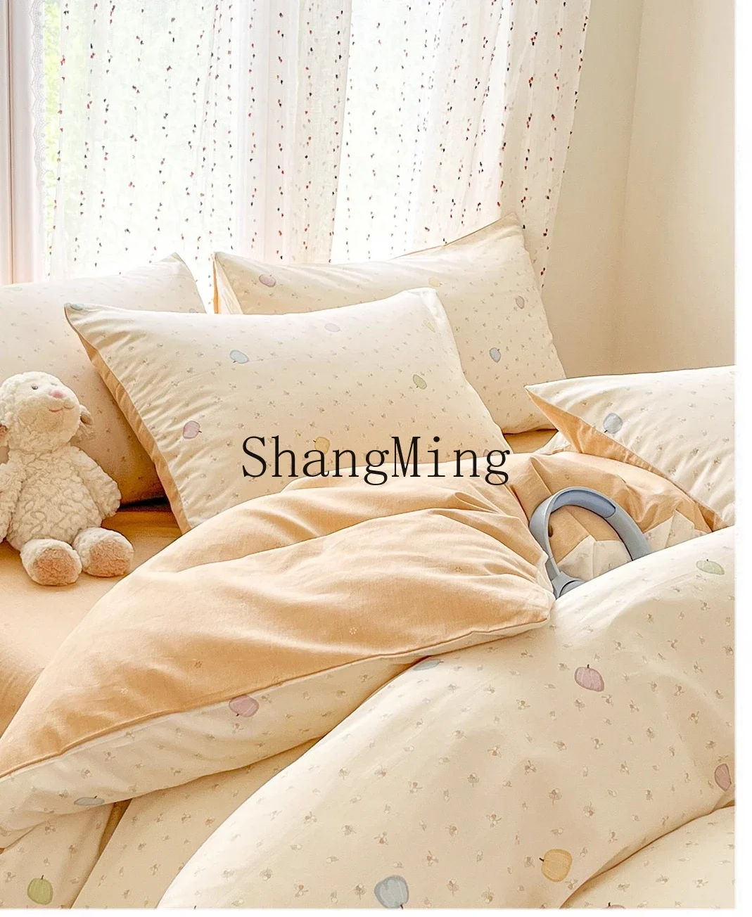 ZYY Cream Wind Four-piece Set Small Fresh Sweet Pumpkin Soft Cotton Skin-friendly Quilt Cover
