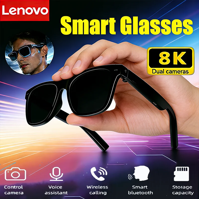 Lunettes intelligentes Lenovo AI, lunettes de soleil sans fil Bluetooth, télécommande, appareil photo tactile, enregistrement, assistant vocal, traducteur
