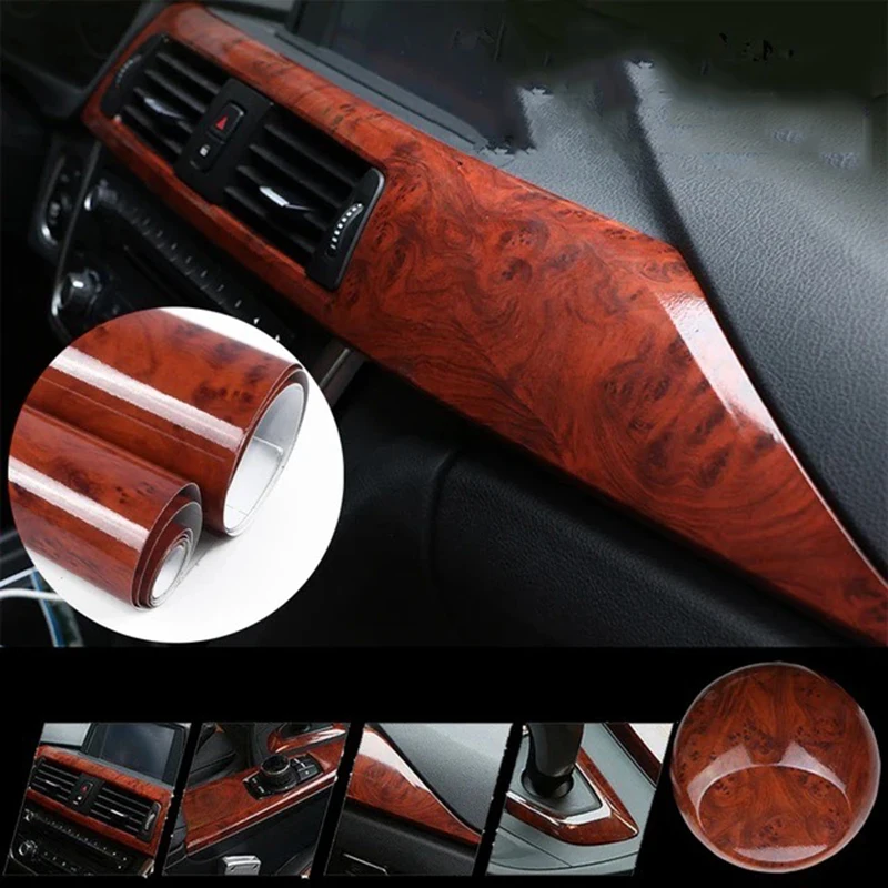 Hochwertige glänzende Holzmaserung-Vinylfolie für Auto-Innenräume, Heim- und Büromöbel, DIY-Aufkleber mit Luftkanal-Technologie, selbstklebend