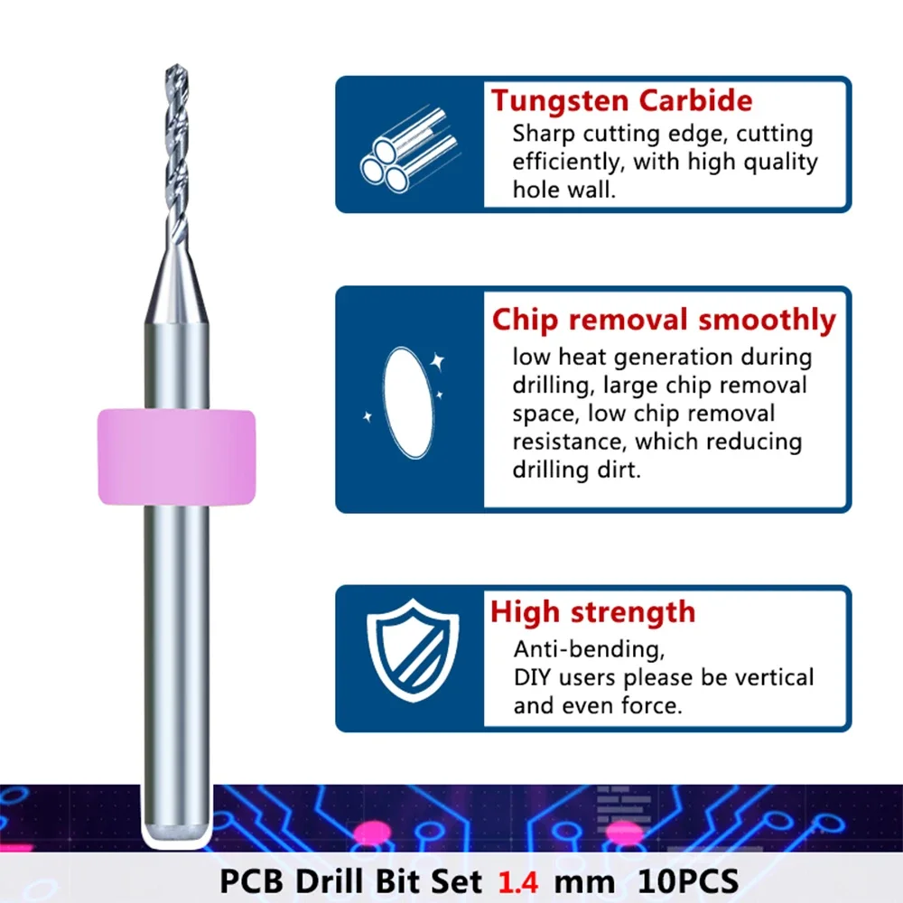 10 Chiếc 1.4Mm Mirco Pcb Bộ Mũi Khoan 3.175Mm Vít Carbide Máy Khoan Cho Mũi Khoan Bảng Mạch In Cnc Viền mũi Khoan