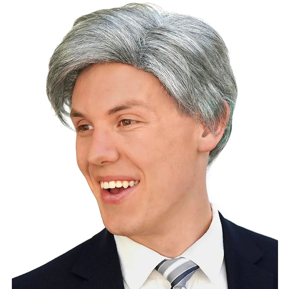 Gray Silver Old Man Grandpa Politician Comic Wig Mens Grey Hair Wig TV Show Host Wig