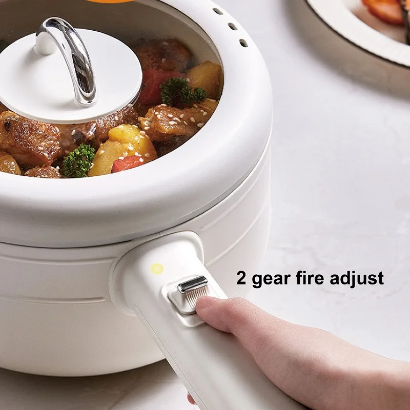 2L Multifunctional Electric Cooking Pot Household Non-stick Electric Wok Frying Pan Large Capacity Hot Pot 2 Gear Adjust Steamer