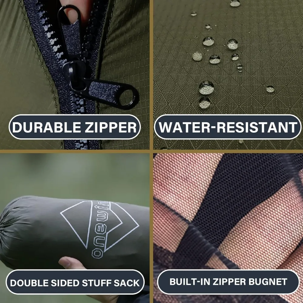 Portable Camping Hammock with Mosquito Net, Windsock & Tree Straps for Winter Hiking Backpacking in OD Green