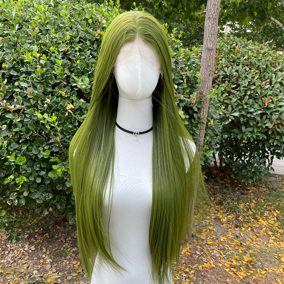 Green 13X4 Synthetic Lace Front Wigs for Women 26 Inch Long Sliky Straight Lace Wigs Half Hand Tied 150% Density Glueless