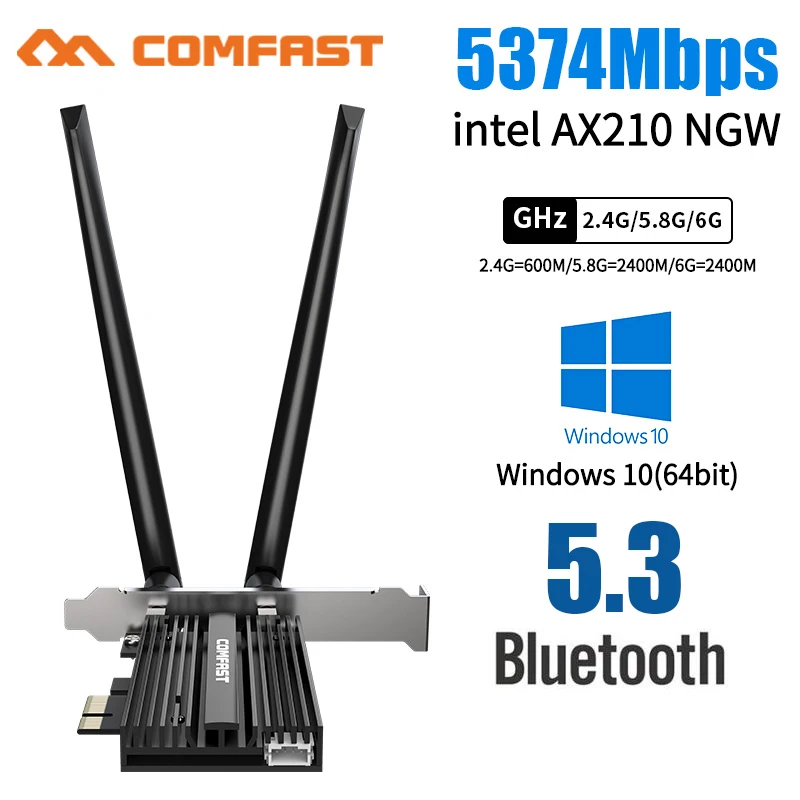 3000Mbps Tri Band Desktop PCIe Intel AX210 Pro Card Adaptador 802.11ax 2.4G/5Ghz/6Ghz Bluetooth 5.2 PCI Express WiFi 6 E Adapter