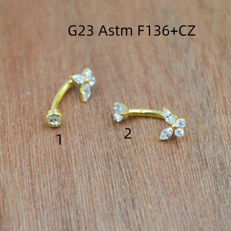 

10 шт., украшения для тела-G23, титановая умная бабочка, пупок, пирсинг, 14 г, CZ, кривая пупка, штанги, кольца, PVD, золото