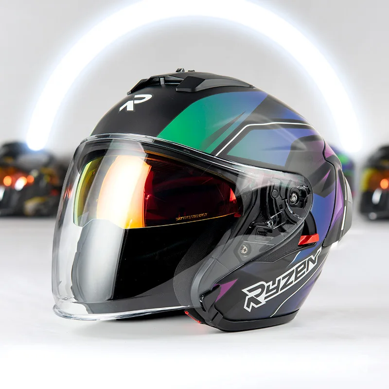 

Ryzen Motorcycle 3/4 Helmet Male Female Knight Motorcycle Half Helmet Four Seasons Universal RO-5 Capacete De Moto