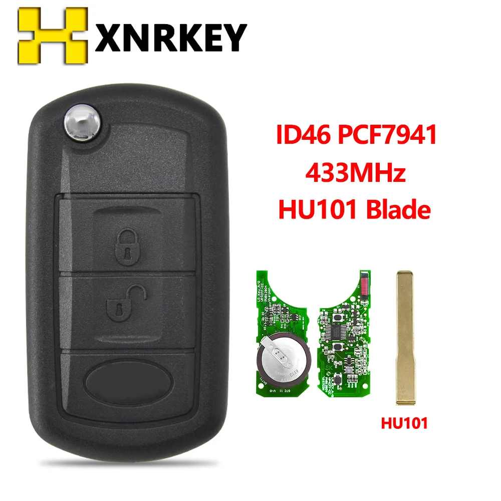 

XNRKEY 3Button Flip Remote Car Key 433Mhz for Landrover LR3 Range Rover PCF7941Chip with HU101 Blade