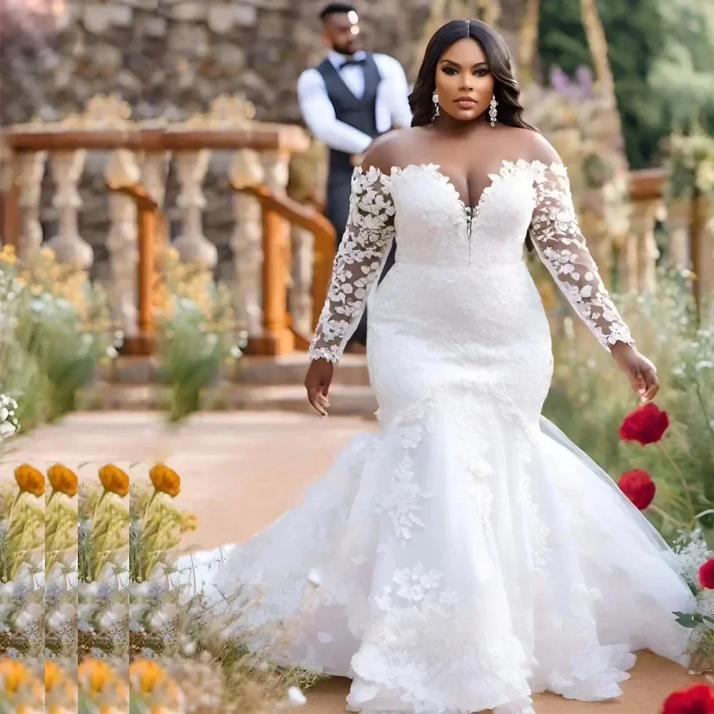 

Роскошное бальное платье с изысканной аппликацией по индивидуальному заказу, свадебное платье с вышивкой и бисером, винтажное свадебное платье с длинными рукавами