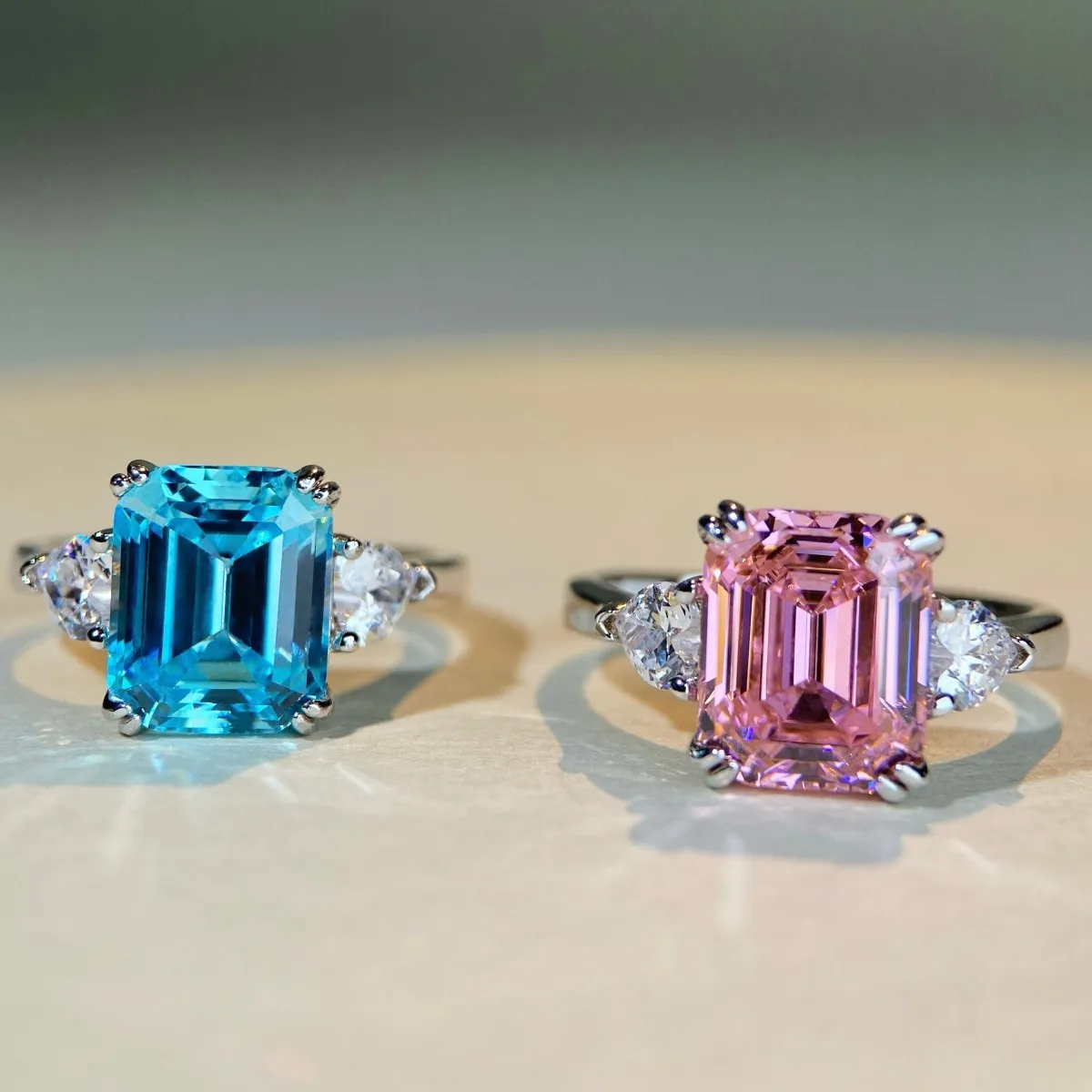 PT950 Platinum - Emerald Cut Ring - Elegant Style Diamond Ring in Square Sugar Tower Cut - Wholesale for Women