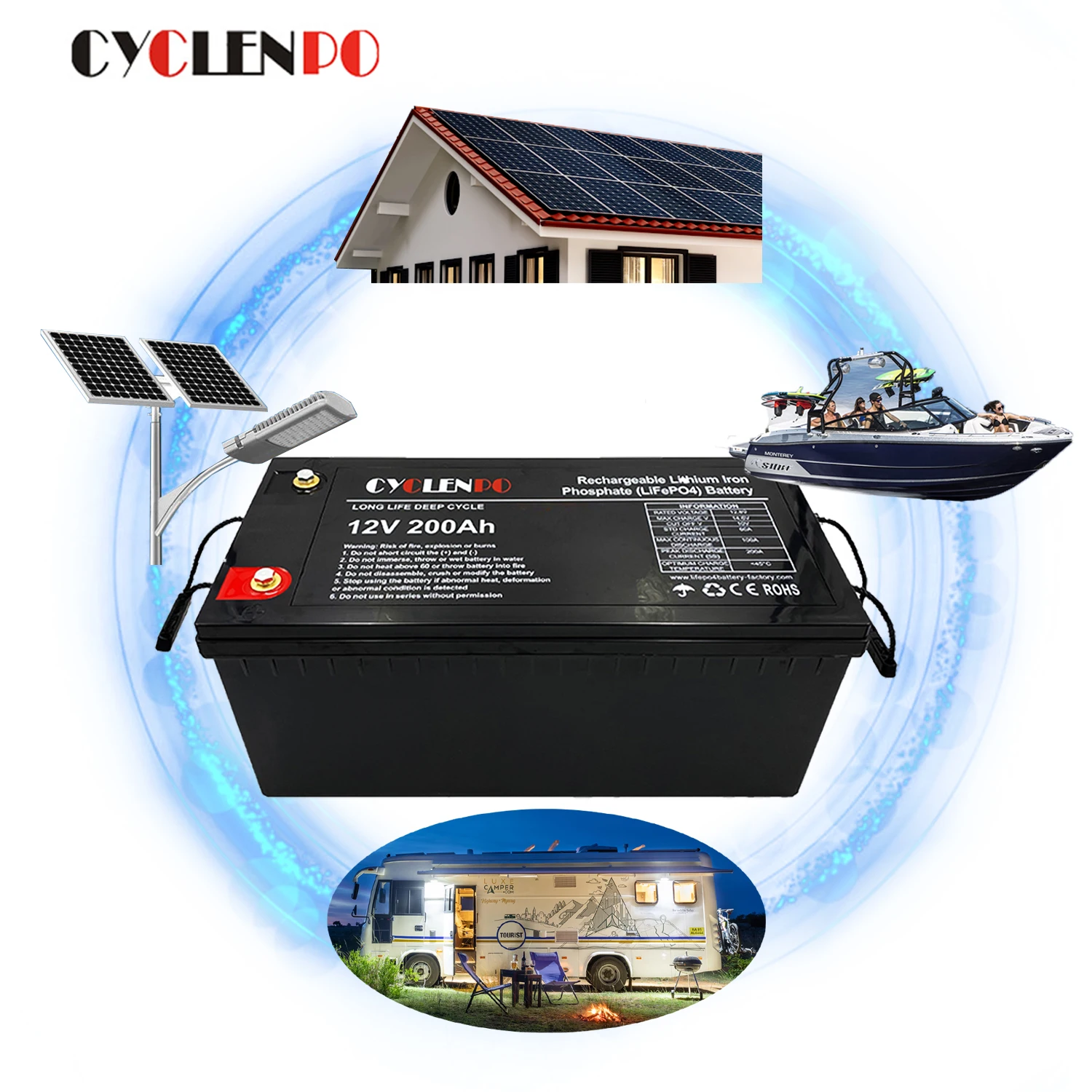 

Cyclenpo 12v 200ah solar lithium battery for energy storage