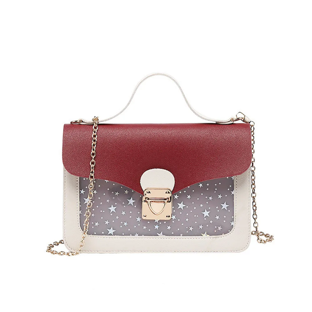 New Fashion Sequins Star Pattern Square Women Crossbody Bag Color Block Design Leather Bag Simple Underarm Bag For Ladies