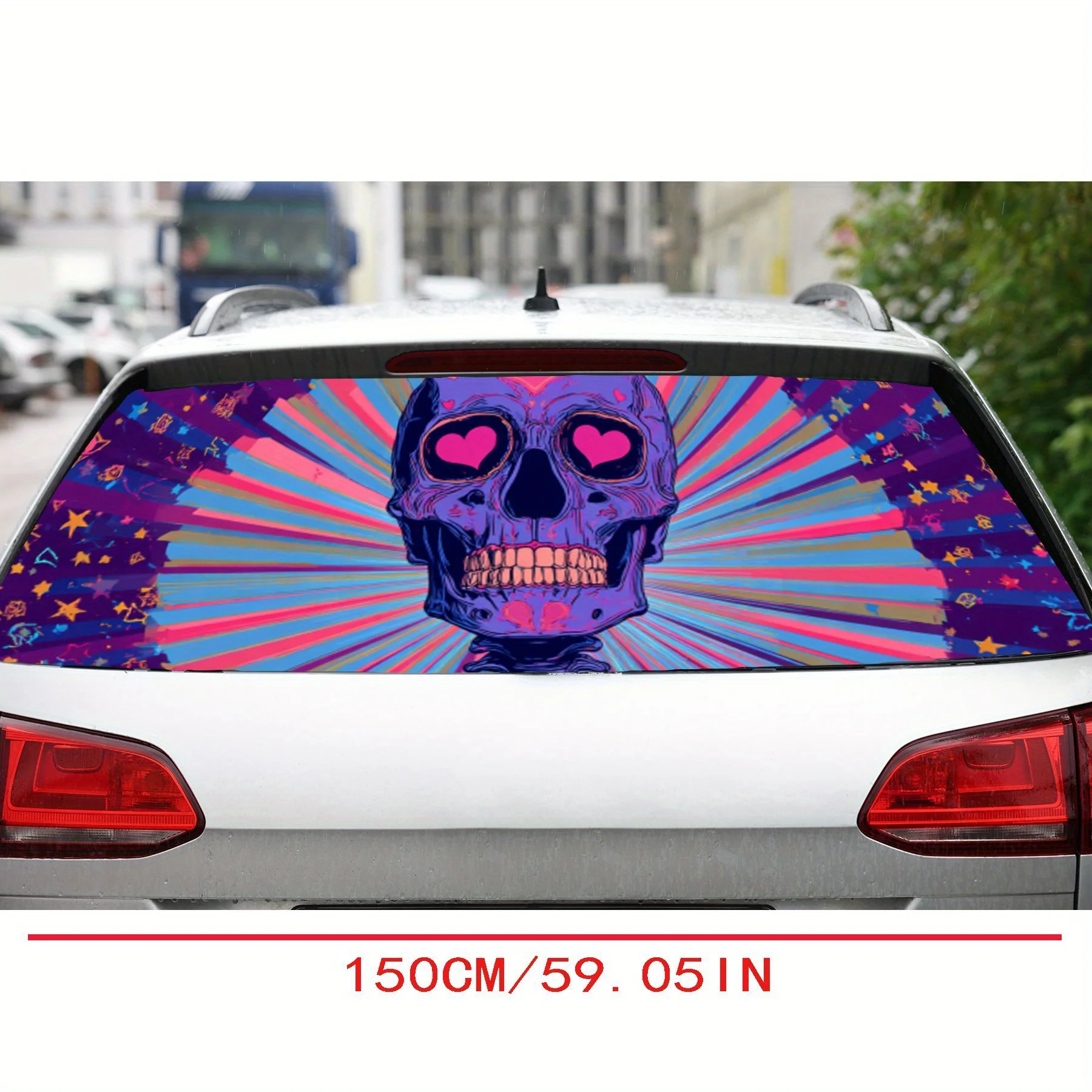 Funny purple heart-shaped skeleton car rear window vinyl wraps sticker,auto art sticker,self-adhesive waterproof rear window dec view 2