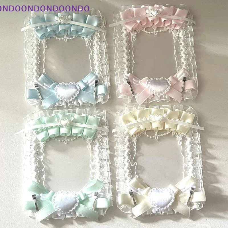Kawaii Lace Bow Photocard Holder 1Pc Heart Satin Ribbon Photo Frame Ita Bag Accessory for School Student Use