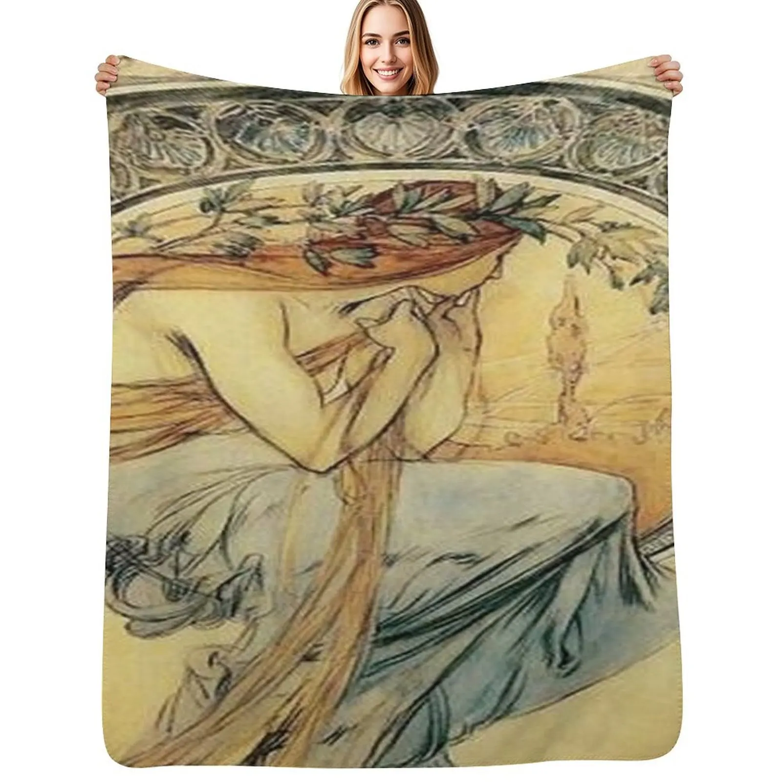 Alphonse Mucha Vintage Art Throw Blanket Comforter Soft Beds Plaid Decorative Beds heavy to sleep Furrys Blankets