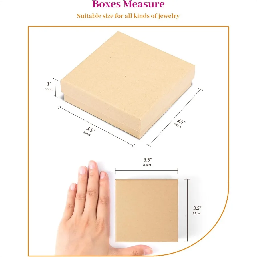 Cajas de regalo de joyería 3,5x3,5x1 pulgadas 20 piezas caja de regalo pequeña mate con tapas cajas de joyería de cartón pequeñas con relleno de algodón y Li